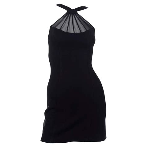 tadashi vintage black bodycon halter neck mini evening dress w sheer