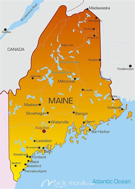 maine state map wallpaper wall mural  magic murals