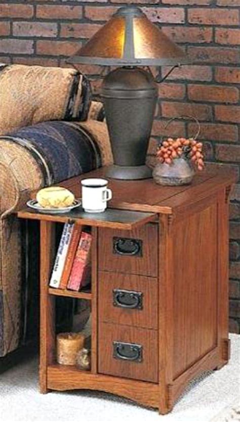 table mission style oak magazine cabinet accent lamp stand storage