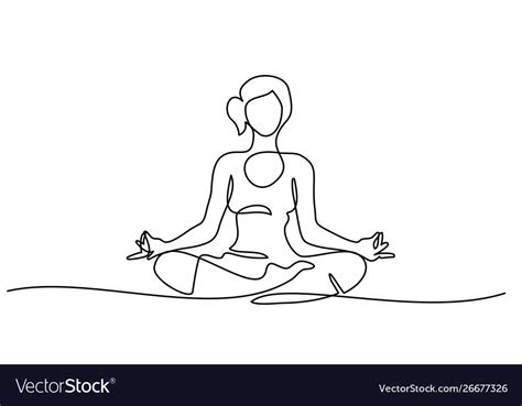 Line Drawing Woman Sitting Cross Legged Meditating