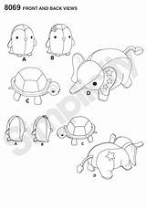 Simplicity Turtle Elephant Stuffed Sewing Penguins sketch template