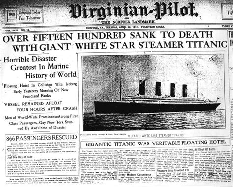 titanic newspaper article  virginian pilot