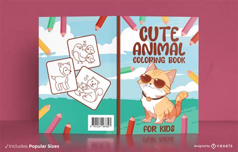 cute cat coloring book cover design vector