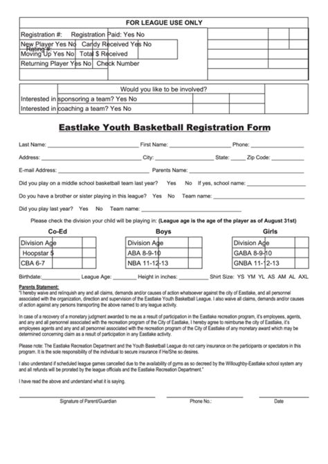 youth basketball registration form printable