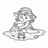 Plage Fille Colorare Bambini Spiaggia Enfants Bambina Pasir St2 Forziere Bermain sketch template