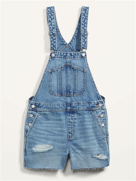 Slouchy Workwear Ripped Cut Off Jean Short Overalls For Women 3 5