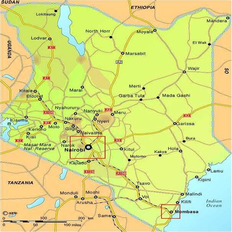 karten von kenia mit strassenkarte und provinzen