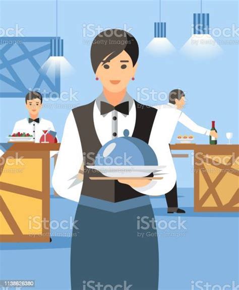 Waitress With Hot Dish And Lid Cartoon Character Stock Illustration