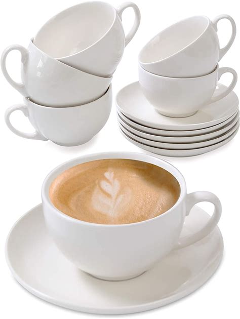 cappuccino tassen er set aus keramik weiss mit untertassen haelt lange warm