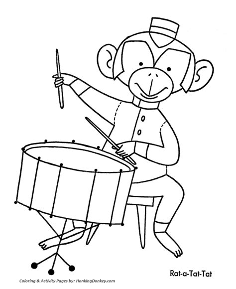 christmas toys coloring pages monkey drummer christmas coloring sheet