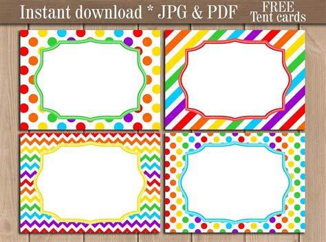 rainbow food tent labels printable address food party buffet etsy