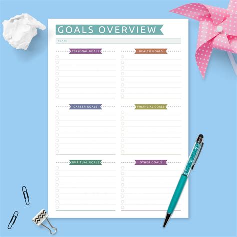 yearly goals overview colored design template printable