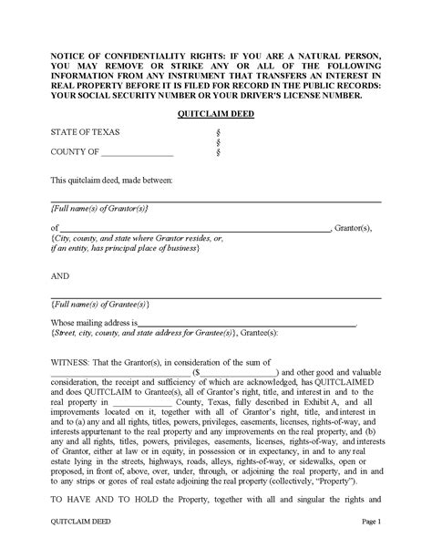 texas quit claim deed form