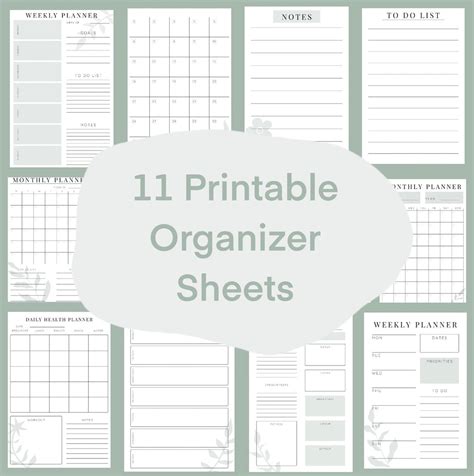 printable planner sheets printable organizers etsy