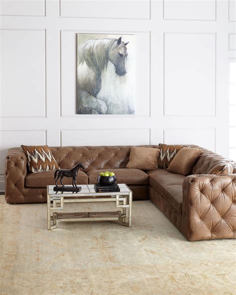 choose  comfortable brown leather tufted sectional sofa tufted leather sectional wit