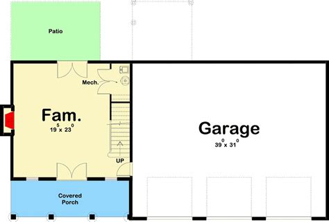 plan dj post frame barndominium home plan  oversized garage   garage floor