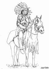 Coloring Native American Pages Horse Adult Adults Indian Drawing Chief His Sheets Printable Indians Color Americans Print Colouring Books Book sketch template