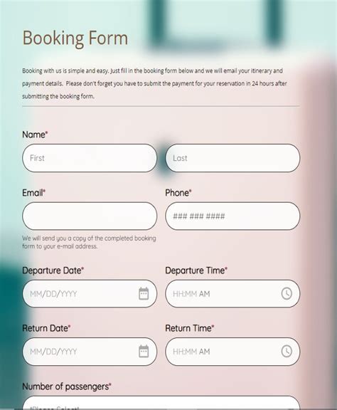 booking form template     formbuilder