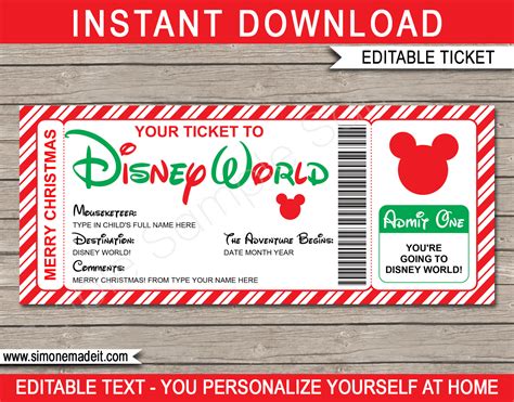 christmas disney world gift ticket template surprise disney world trip