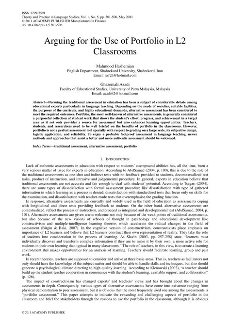 pdf arguing for the use of portfolio in l2 classrooms