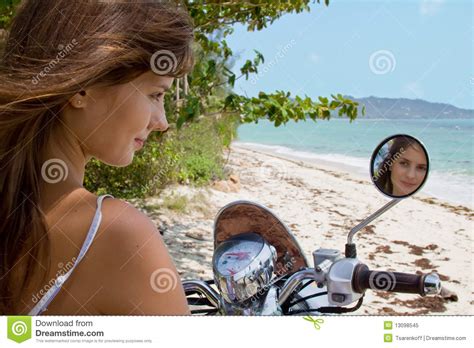 the girl on a motorcycle stock image image of black 13098545