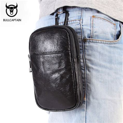 men fashion waist packs brand design genuine leather phone waist pouch