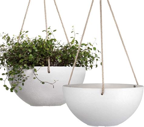 La Jolie Muse White Hanging Planter Basket 25 Cm Indoor Outdoor Flower