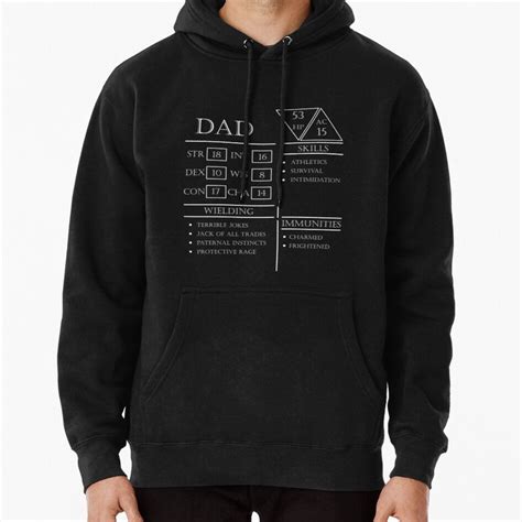 dad stats character sheet white pullover hoodie  echothebard   hoodies pullover