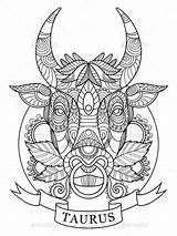 Taurus Coloring Zodiac Pages Sign Signs Adults Vector Book Printable Horoscope Adult Graphicriver Drawing Color Sheets Zentangle Bull Tattoos Getcolorings sketch template