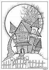 Coloring Pages Halloween Haunted Printable House Adults Adult Etsy sketch template