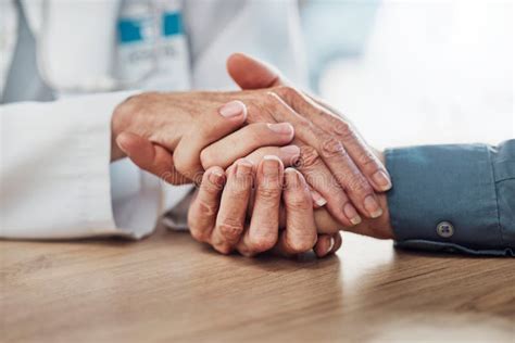 Healthcare Care Or Doctor Support Holding Hands Of Patient For Trust