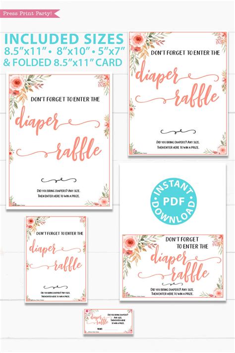 diaper raffle   sign printable baby shower game etsy