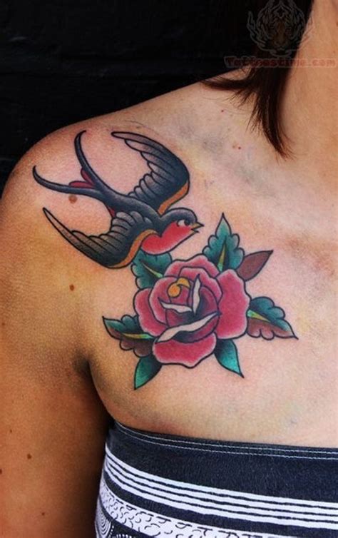 Bird And Rose Idea Collar Bone Tattoo Chest Tattoos For