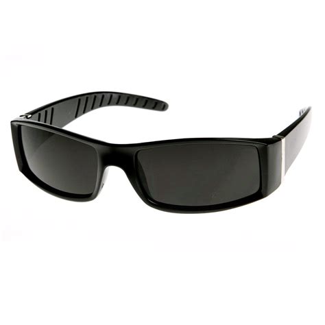 High Quality Rectangular Super Dark Lens Sports Wrap Sunglasses
