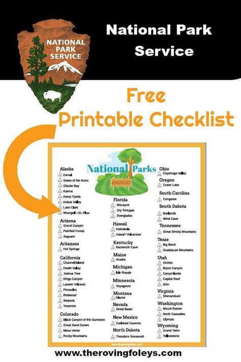 national parks printable list