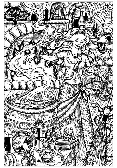 starry niitez adult witch coloring pages