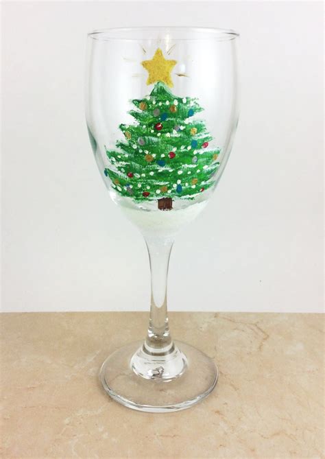 Hand Painted Christmas Wine Glass Christmas Tree Wine Glass 10 25oz