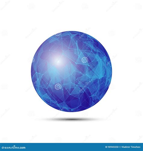 vector dimensional wireframe  poly object blue spherical shape  white grid stock vector