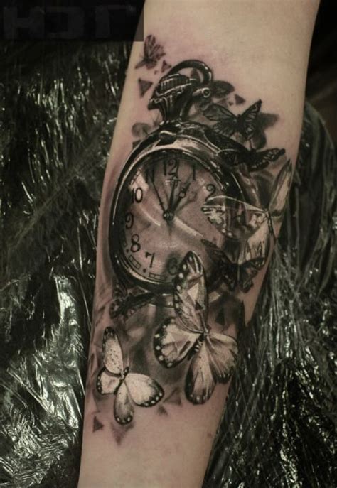 Butterflies Clock Tattoo Tattoos Pinterest Best