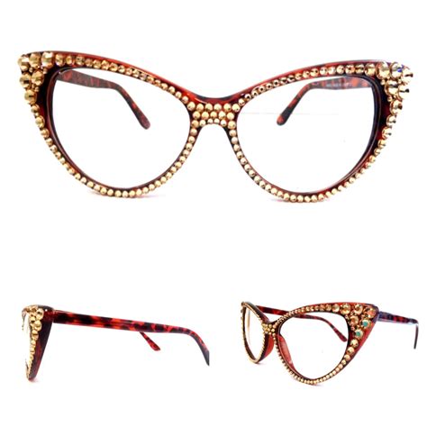 optical crystal cat eye glasses gold on brown frame divalicious eyewear