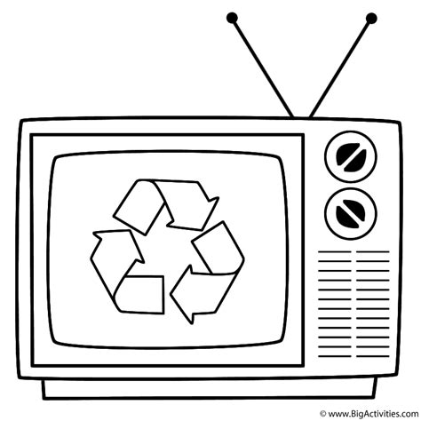 old television with symbol coloring page earth day