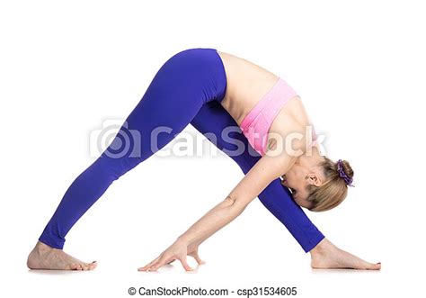 yoga pyramid pose sporty attractive young blond woman  pyramid