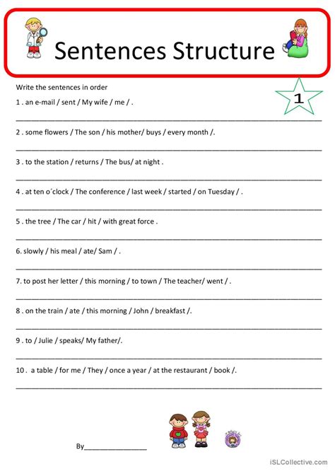 sentence structure  english esl worksheets