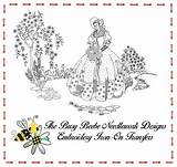 Embroidery Crinoline Ladies Patterns Lady Ebay Transfer Iron Vintage Gal Belle Garden Hand Pattern Sold sketch template