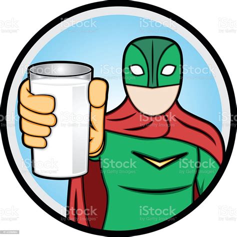 superhero showing a glass of milk stock illustration download image