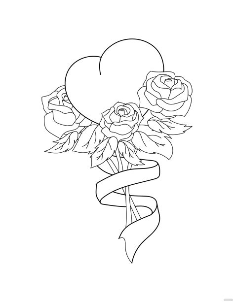 heart shaped rose coloring page    illustrator