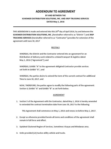 addendum  agreement document private law