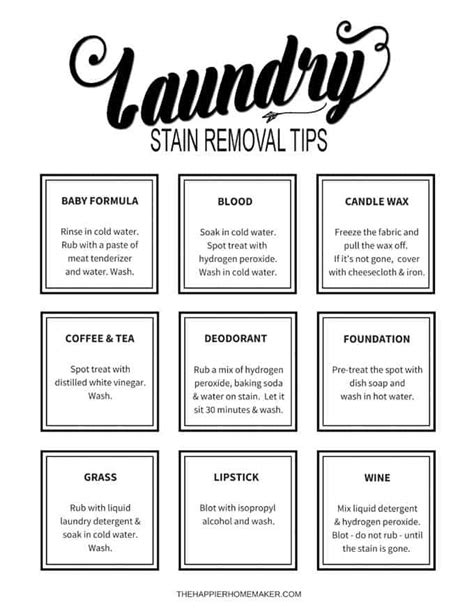 printable laundry stain removal chart