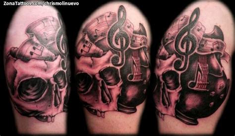 tattoo  skulls musical notes guitars