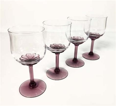4 Vintage Purple Wine Glasses Corsage Plum By Fostoria Set Of Four